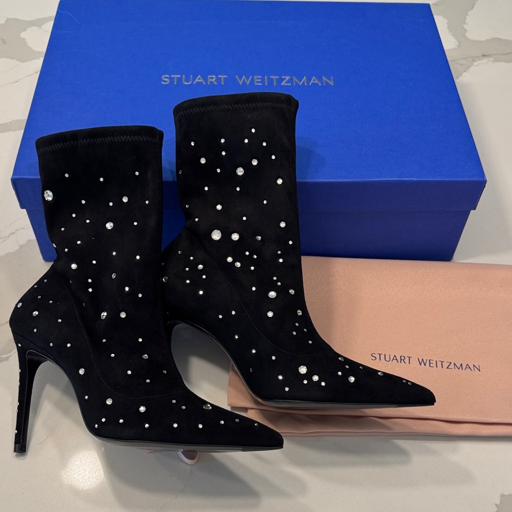 Stuart Weitzman Stretch Cosmic 100 Bootie with Crystal Accents 7.5 New
